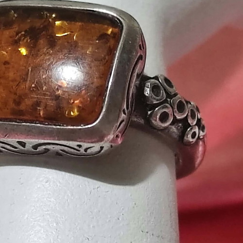 Silver 925 ring with natural amber, like new, size 12