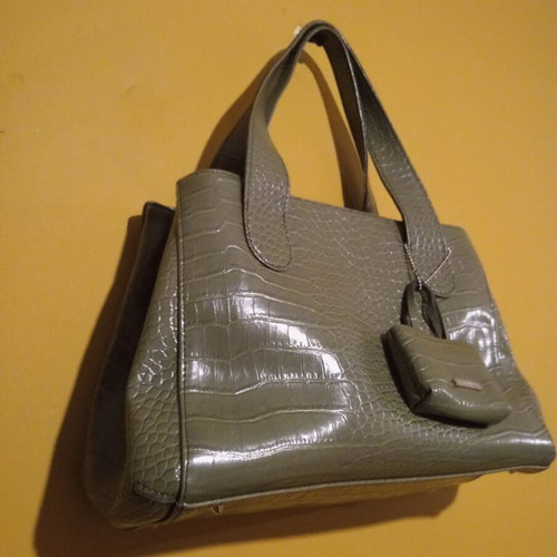 L. Credi olive vegan synthetic leather tote bag with charm and strap