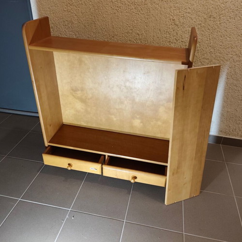 Wall-mounted furniture with 2 shelves and 2 drawers used, set of 2