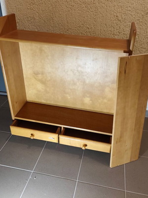 Wall-mounted furniture with 2 shelves and 2 drawers used, set of 2