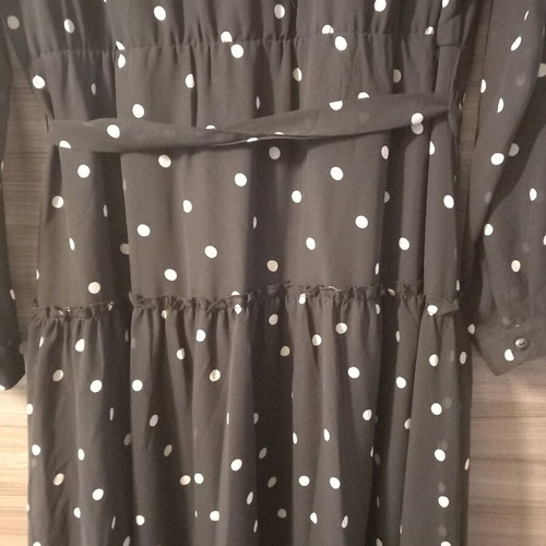Long Black Dress With Polka Dots Like New, Size 46