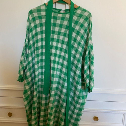 Karavan Checked Midi Dress with Belt and Back Opening like new, white and green