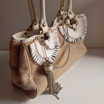 Luana rattan leather shoulder bag used, white beige