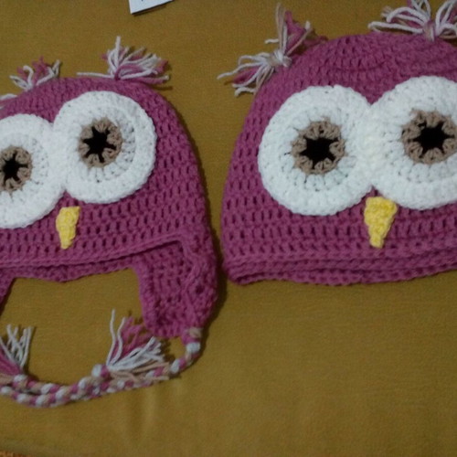 Handmade children's hats new, size S, yellow and purple