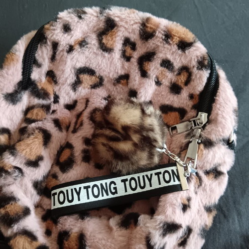 Pink furry bag with leopard animal print and pink velvet mini backpack like new