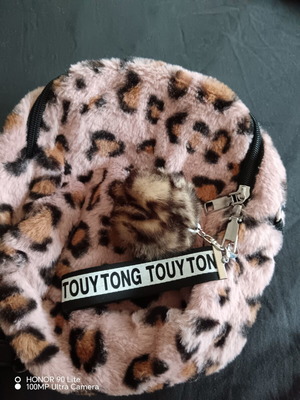 Pink furry bag with leopard animal print and pink velvet mini backpack like new