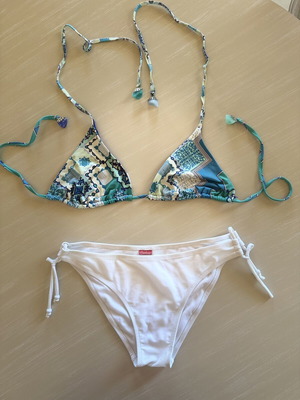 H&M Bikini mix & match boho top with stones and white slip, like new, L