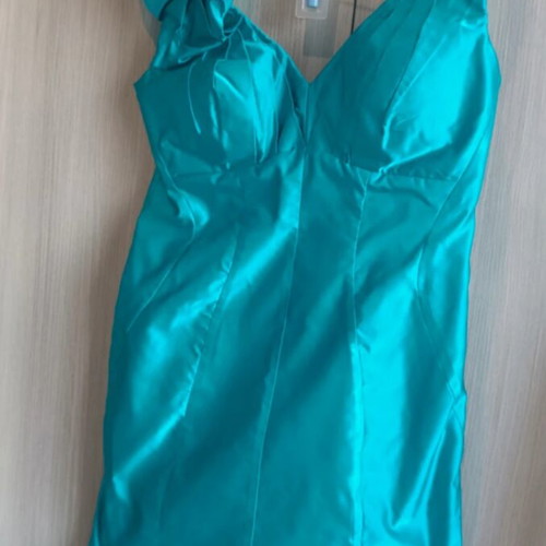 Maestri women's cocktail dress satin turquoise size L like new