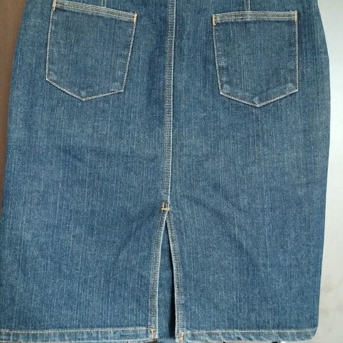 Denim midi skirt size 38 like new, dark blue with brown stitching