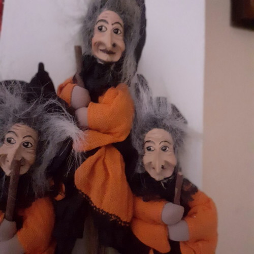 Three Good Luck Witch Figurines, Halloween Decor