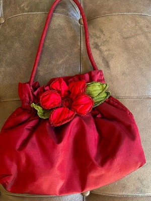 Vintage Marion Godart Paris silk evening handbag in burgundy, like new