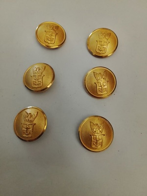 Military buttons used, set of 6, merchant navy uniform