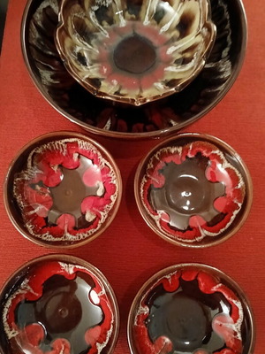 Vintage ceramic lava design 6-piece set with glossy enamel