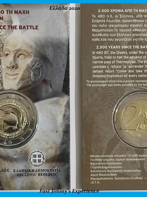 2020 Greece 2 Euro Coin Card Battle of Thermopylae commemorative