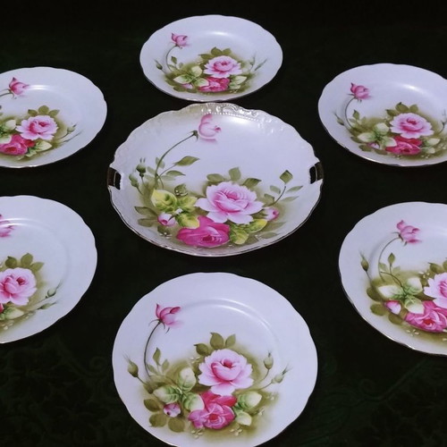 Lefton Heritage Green pasta set Japan 1940-1950 new, 7 pieces