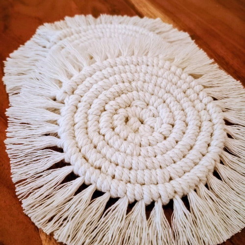 Macrame coasters cream color, pack of 6 handmade