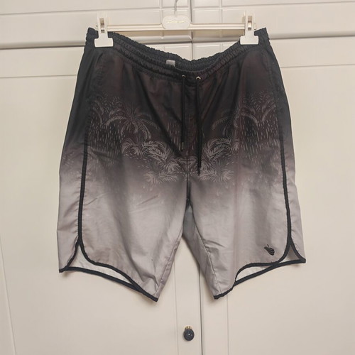 Men's swim shorts XXL with palm print degrade black gray new