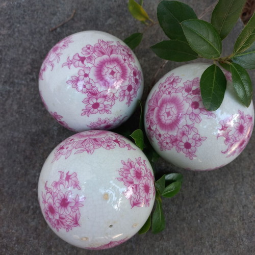Vintage Japanese porcelain decorative spheres set pink floral