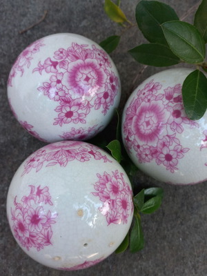 Vintage Japanese porcelain decorative spheres set pink floral