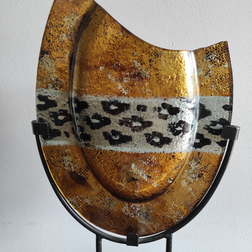 Art glass βάζο σε μεταλλική βάση σαν καινούργιο