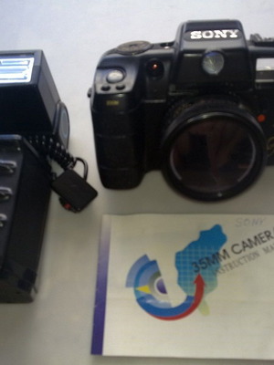 Sony 35mm film camera with 50mm lens and flash like new