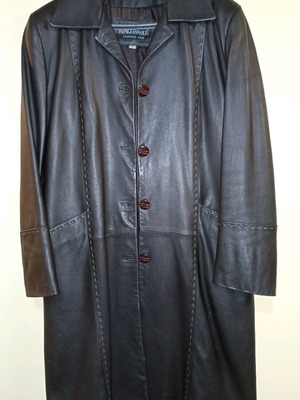 Papagiannakis leather coat long, like new, dark brown, size Large