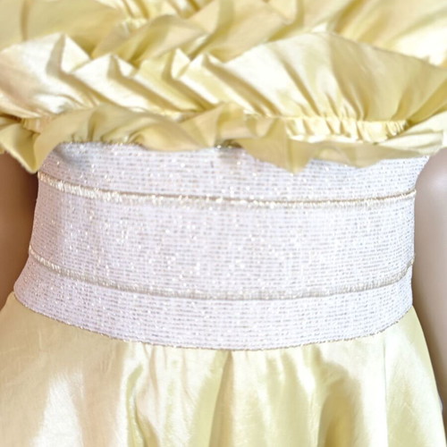 Vintage satin dress s/m with petticoat, strapless with optional straps, yellow