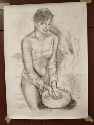 Sketch with pencil "Girl washing herself" like new