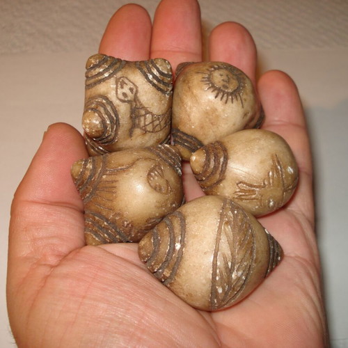 Chumpi carved natural stone used, set of 5 from Peru for ceremonies