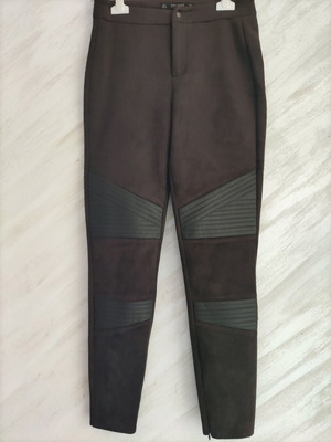 Zara motor pants brown suede with leather small like new