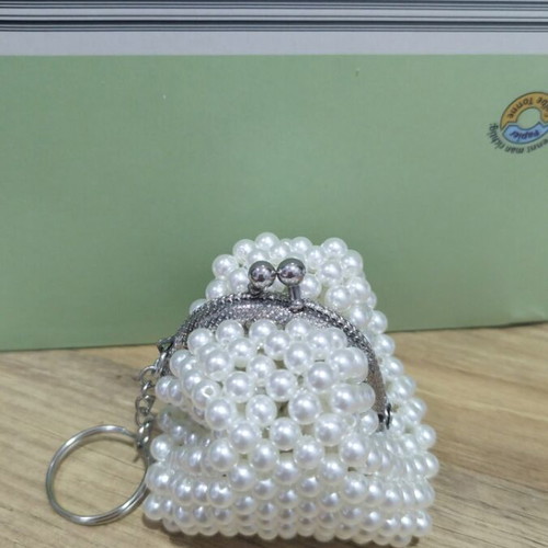 Handmade keychain bag with pearls new, white