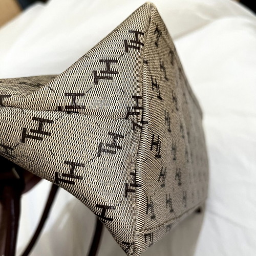 Tommy Hilfiger Monogram Jacquard Canvas Shoulder Bag used, beige/brown