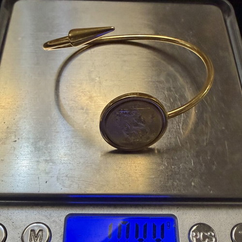Lira bracelet new, steel with 22k gold plating, replica coin