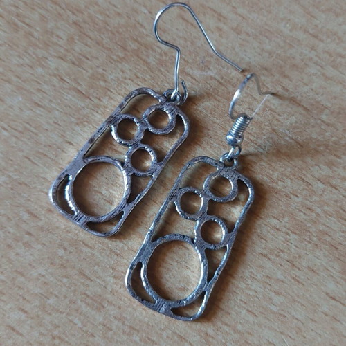 Vintage silver earrings with geometric cutout design new