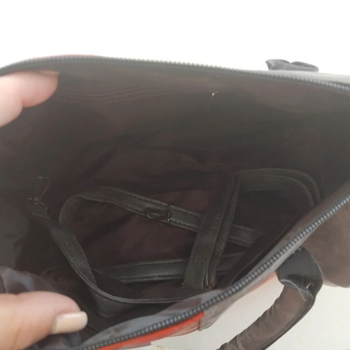 Two-tone gray-red handbag new with shoulder strap