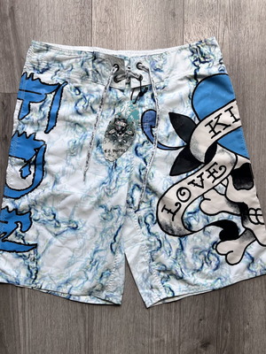 Ed Hardy by Christian Audigier men's board shorts Love Kills Slowly Skull new, size 34