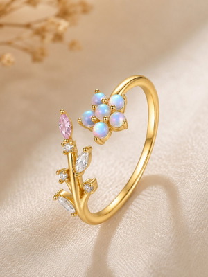 S925 Silver Adjustable Floral Ring with Multicolor Zirconia, New