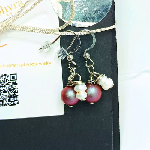 Handmade Earrings with Pearls, Stainless Steel, New