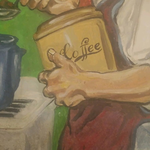 Handmade wooden painting used, retro coffee maker 50s