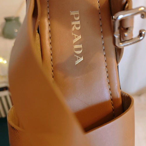 Prada leather sandals used, beige and brown, size 39