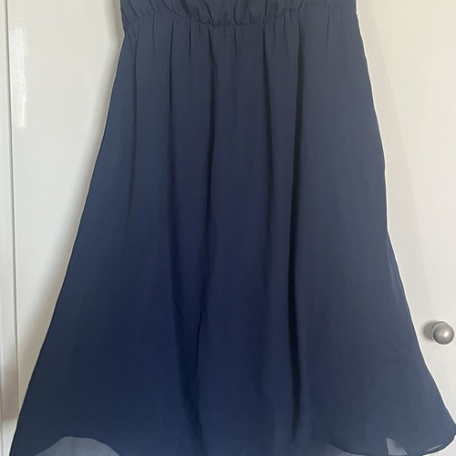 Strapless dress used with silver beads, dark blue, Pink Woman, small