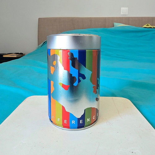 Illy vintage coffee tin, rainbow colors, Love Difference
