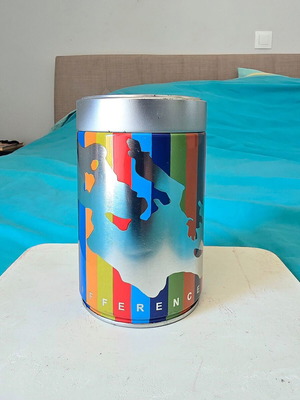 Illy vintage coffee tin, rainbow colors, Love Difference