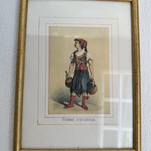 Collection of 6 framed 19th century costume lithographs used