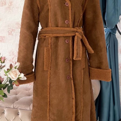 Mouton coat new with fleece fur lining and belt