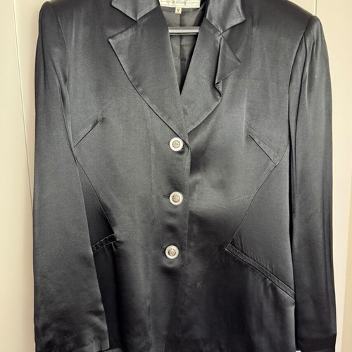 Black satin jacket women's XL used with unique buttons