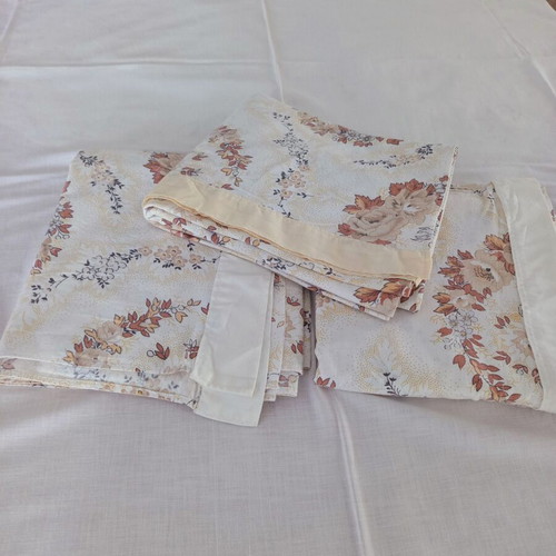 Set of 3 cotton single bed sheets used with beige-brown floral pattern