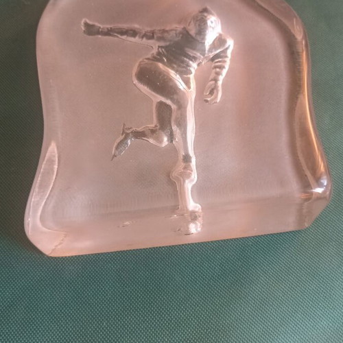 Bergdala Glasbruk Vintage Crystal Paperweight Ice Speed Skater
