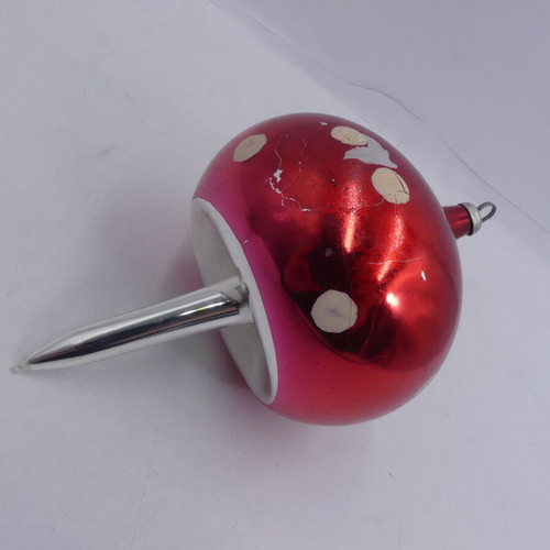 Vintage Red Glass Mushroom Christmas Ornament Polka Dot Amanita used