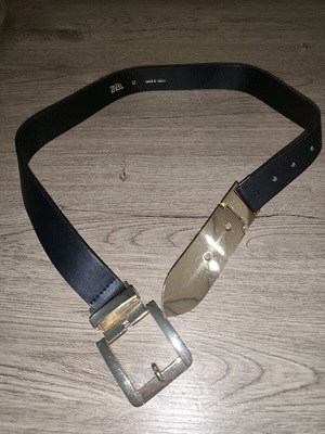 ZARA Leather Belt Used With Gold Buckle And Metal Tip Size 85 Black